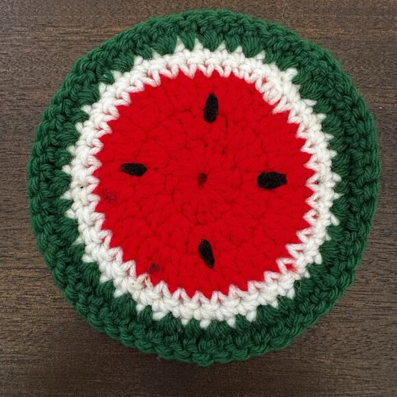 Vintage 3 Handmade Watermelon Crocheted Knit Hot Pad Potholder Trivet Farmhouse - Picture 8 of 12